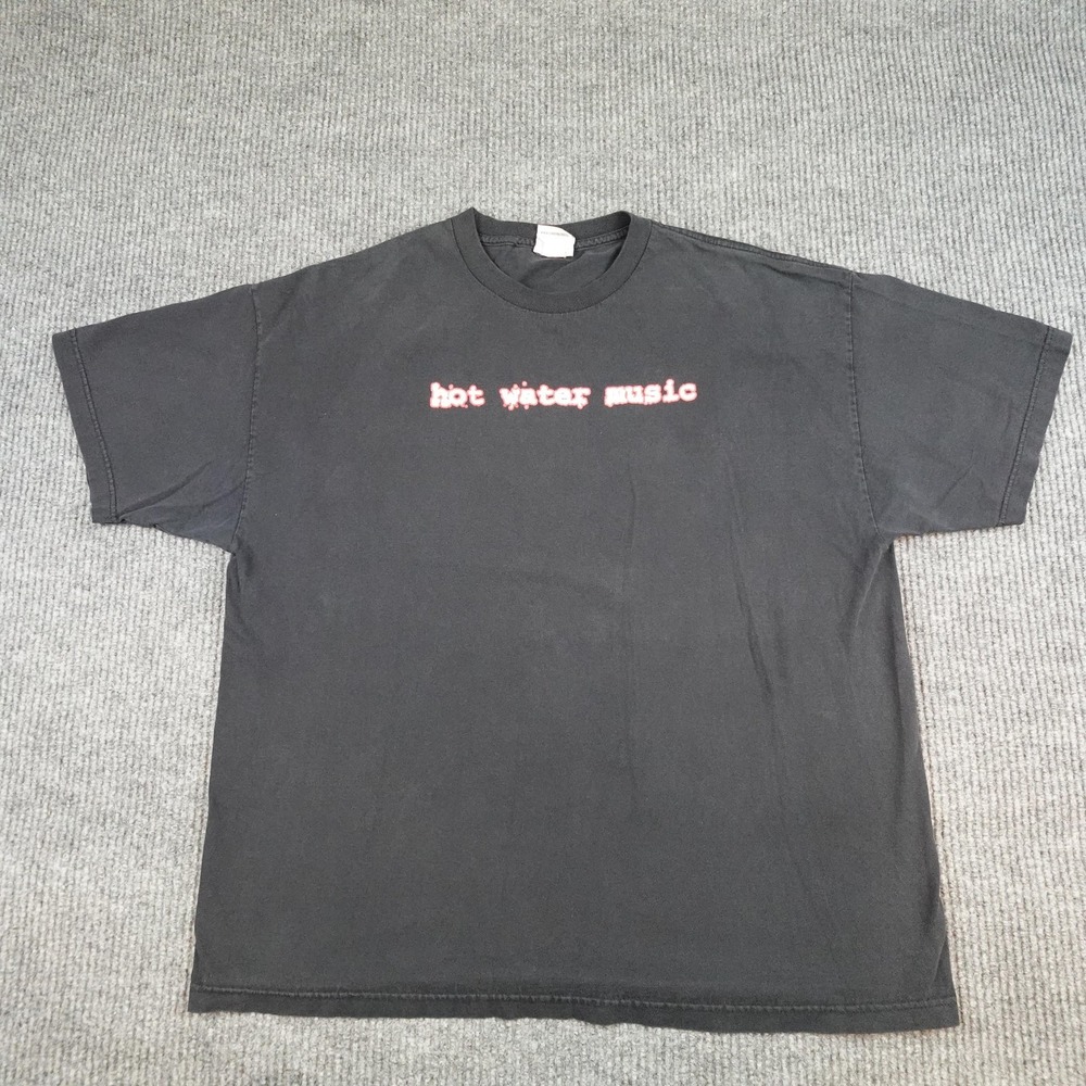 Vintage Hot Water Music Shirt Mens 2XL Black Punk Rock Band Tee Cinder Block